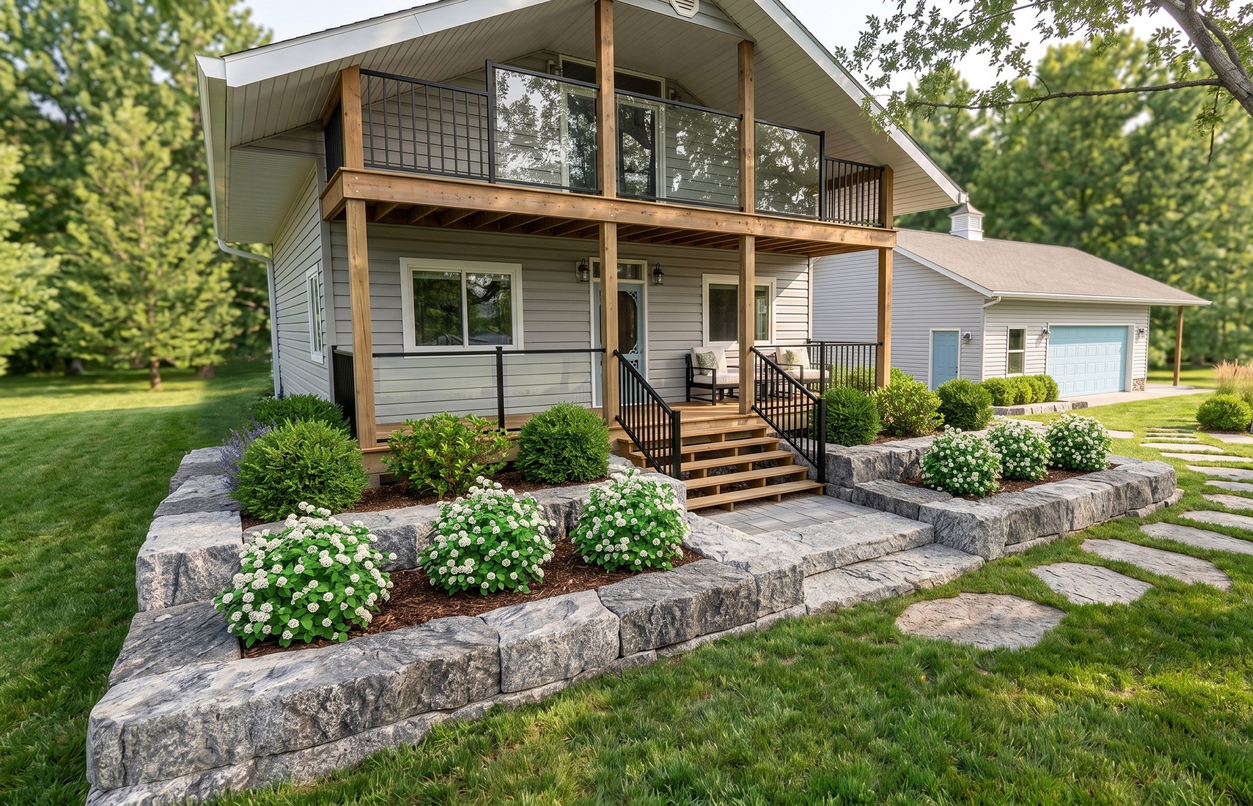 Front stone terrace and steps